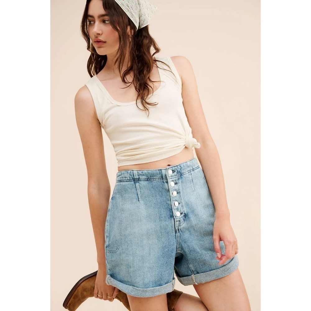 New Free People Osaka Jean Shorts Blue 26 - Picture 3 of 11